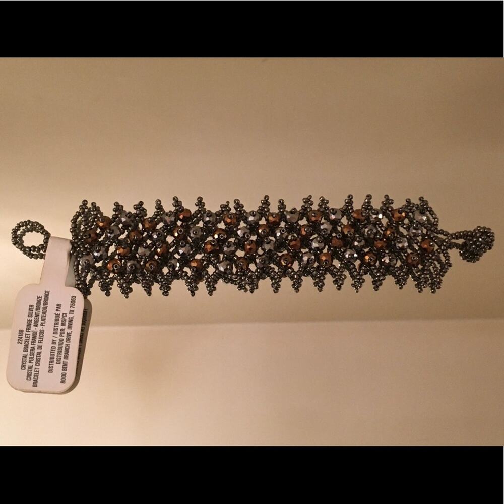 Crystal Bracelet, Silver Gray and Copper Beads